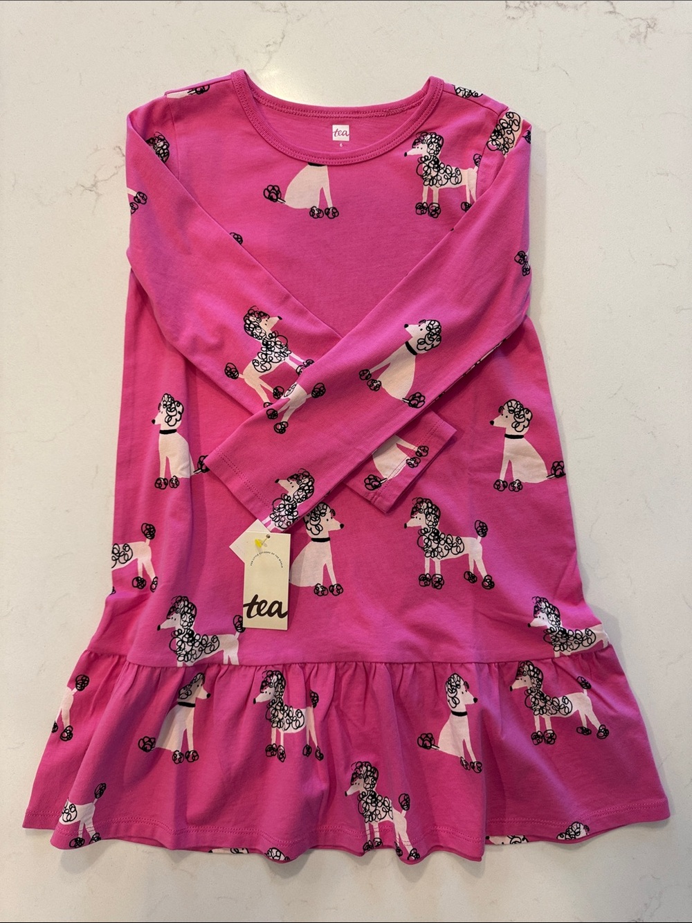 Tea Collection Bright Pink Poodle Print Ruffle-Hem Dress
